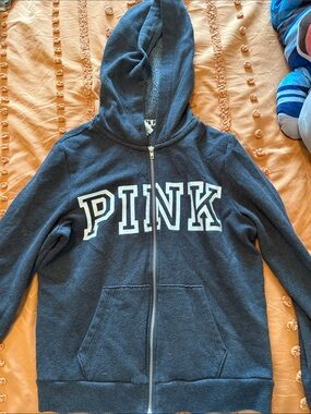 PINK Victoria's Secret Navy Zip Hoodie with White Logo